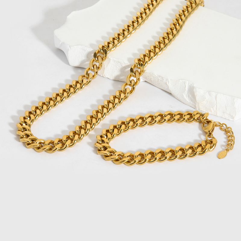 Bracciale alla moda in acciaio inossidabile dorato con catena cubana in titanio, resistente allo sbiadimento, per uomo e donna, hip-hop_voghion.com