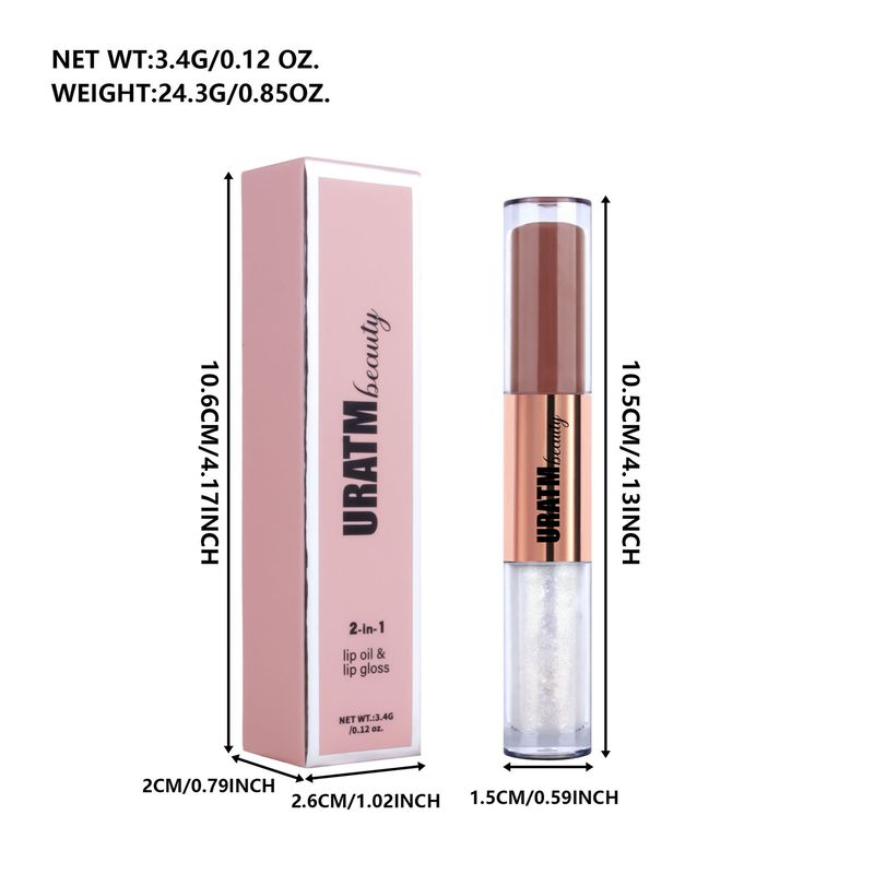 Brilho labial com acabamento duplo, brilho labial fosco em camadas perolado e glitter, não mancha facilmente e dura muito tempo sem desbotar._voghion.com