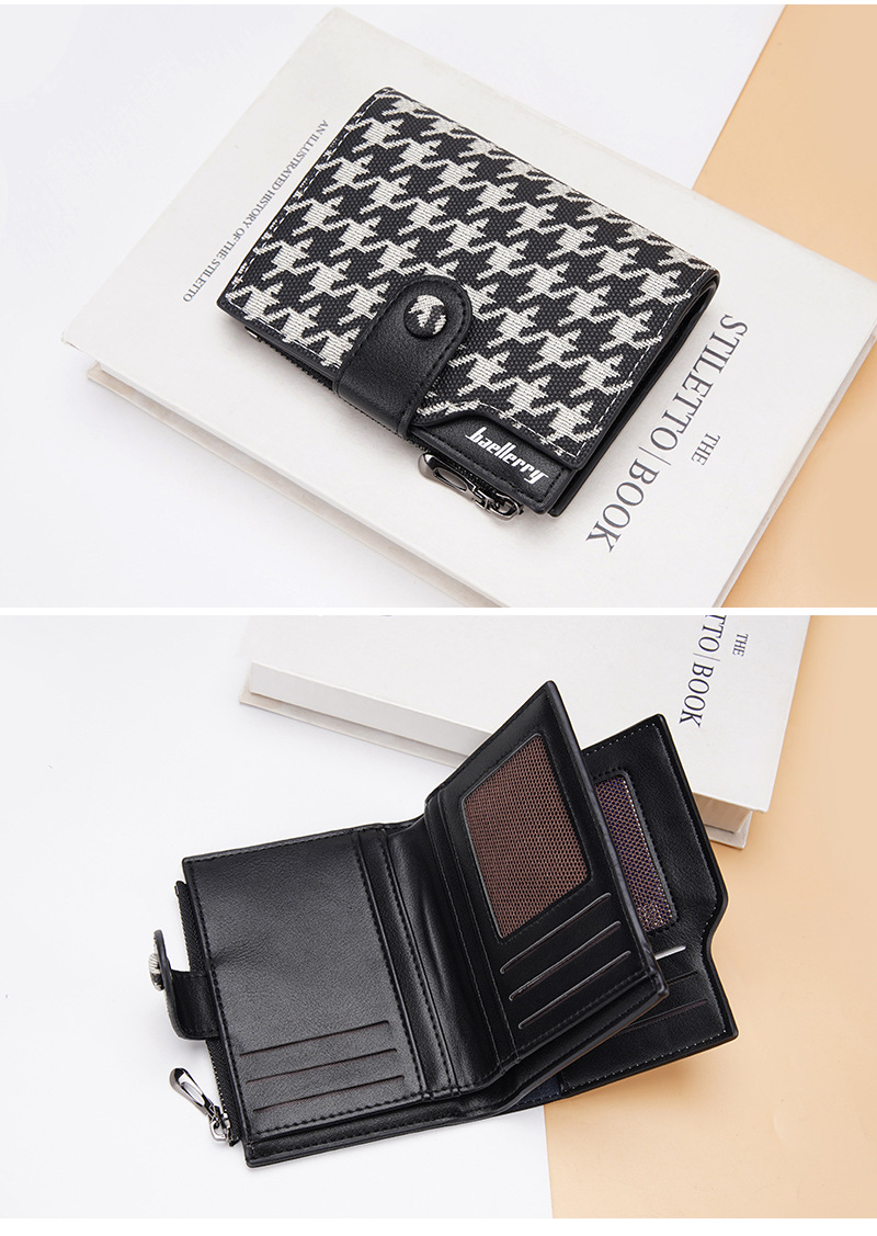 Baellerry Ny Pung Dame Kort Koreansk Stil Houndstooth Kontrast Multi-kort Lynlås Møntpung Korttaske_voghion.com