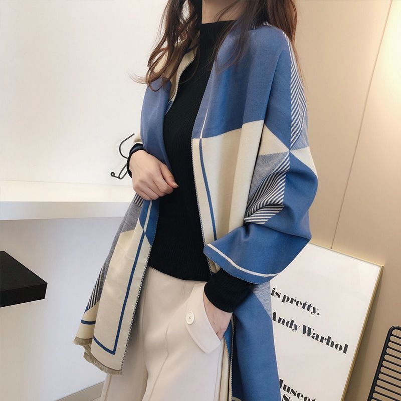 2025 Autumn Winter Geometric Pattern Korean High-end Cashmere Scarf For Women Warm Versatile Internet Celebrity Long_voghion.com