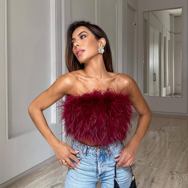 Women's Clothing Spring And Summer Fashion Fluffy Multi Color Furry Tube Tops_voghion.com
