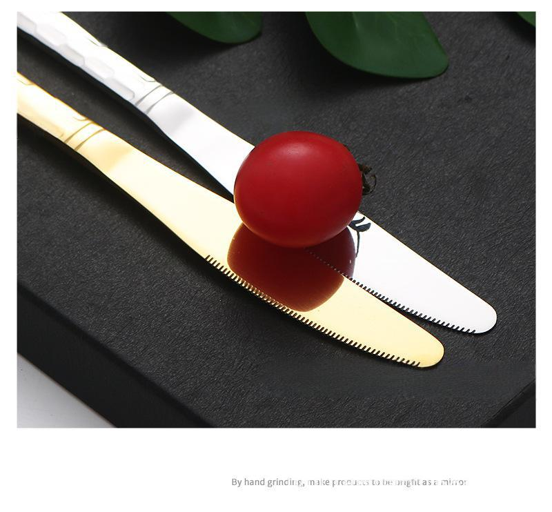 Titanium-Plated Stainless Steel Cutlery Set - Water Cube Design 4-Piece Hotel & Restaurant Grade Tableware In Gift Box_voghion.com