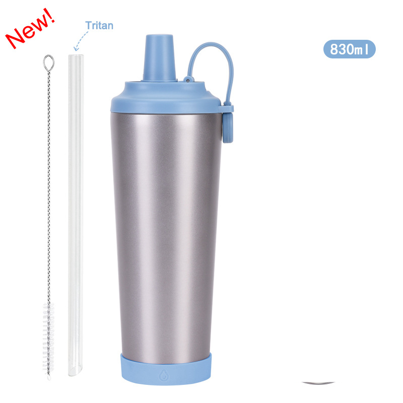 Thermoses 830 ml avec paille en acier inoxydable et revêtement céramique, gobelet isotherme portable avec poignée magnétique et gobelet à perles_voghion.com