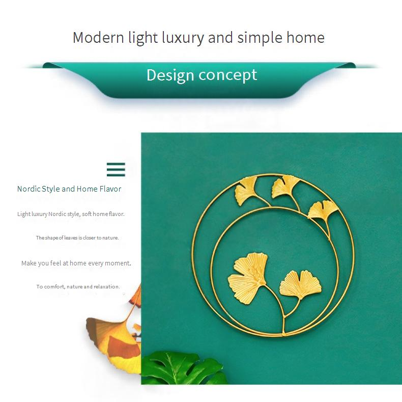 Set di decorazioni da parete in metallo, moderno motivo a foglia di ginkgo e foglia di palma in ferro battuto per soggiorno, camera da letto, studio - finitura oro, arredamento minimalista per la casa._voghion.com