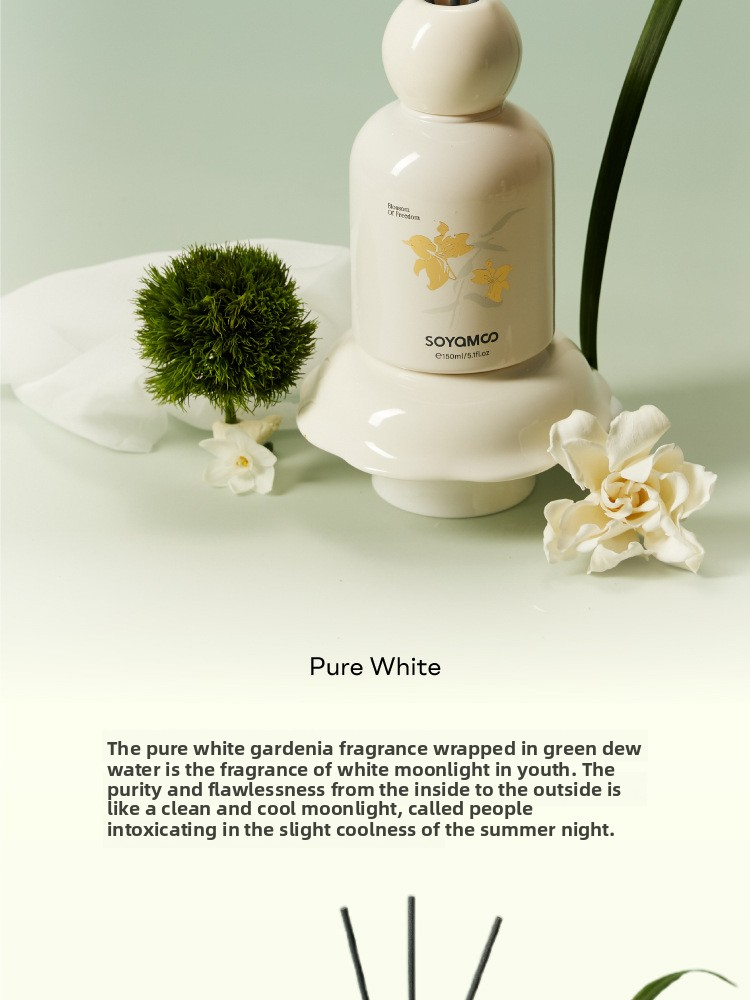 Moonlight Gardenia Reed Diffuser, 150ml Premium Scented Oil With Natural Rattan Sticks, Elegant Home & Car Air Freshener_voghion.com