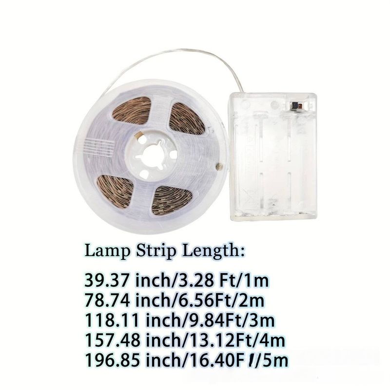 Striscia luminosa a LED alimentata a batteria da 5 V con scatola per batterie AA trasparente e interruttore, chip 2835, 30 LED/m, angolo del fascio di 120° per guardaroba_voghion.com