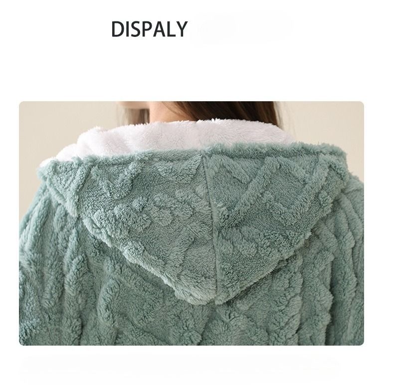 Vollständig verwaltetes, grenzüberschreitendes, erweitertes Jacquard-Flanell-Nachthemd mit Kapuze für Damen, dicker, warmer Pyjama-Bademantel für Paare_voghion.com