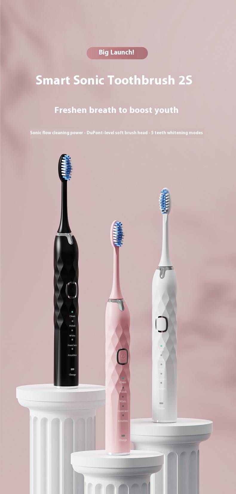 Premium Magnetic Sonic Electric Toothbrush – 5 Modes, Ultra-Soft Bristles, IPX7 Waterproof, USB-C Fast Charging, 30+ Days Battery, Low Noise_voghion.com