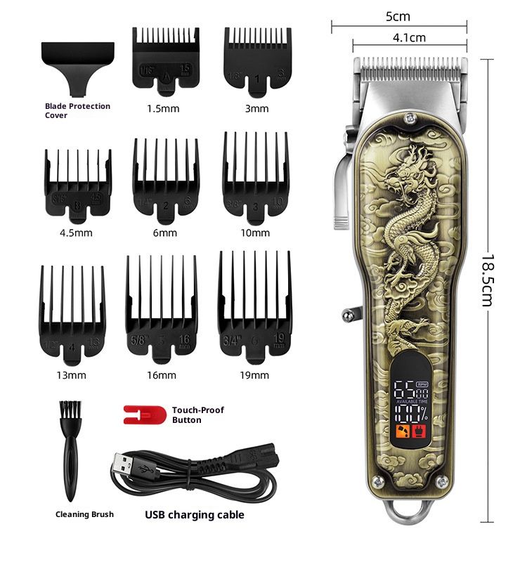 Professioneller kabelloser Haarschneider für Herren – Wiederaufladbarer Elektrorasierer mit LCD-Display, Stahlklingen und 3 Führungskämmen_voghion.com