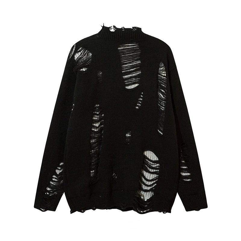 Oversized-Strickpullover für Herren – Used-Look im High-Street-Stil, Hip-Hop-Cardigan mit offener Vorderseite (M-3XL)_voghion.com