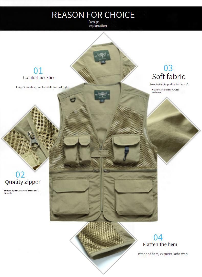 Men's Mesh Fishing Vest – Lightweight Photographer & Work Sleeveless Jacket With Zippered Pockets (Up To 5XL, 3 Colors)_voghion.com