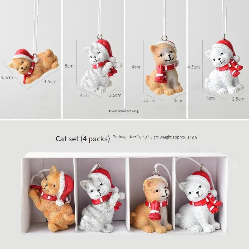 Zestaw miniaturowych ozdób świątecznych NUCHI z żywicy – domek ze śniegu, Święty Mikołaj, choinka, pies, kot, figurki renifera do dekoracji świątecznych_voghion.com