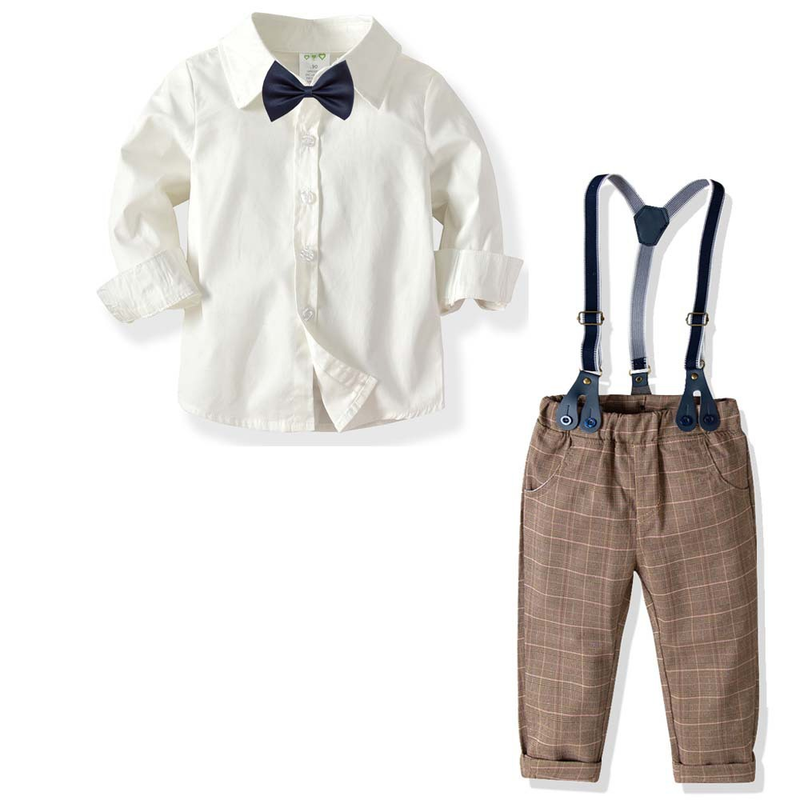 Abito per bambini Autunno Ragazzo Papillon Camicia Bretelle scozzesi Abito da gentiluomo Baby Grab_voghion.com
