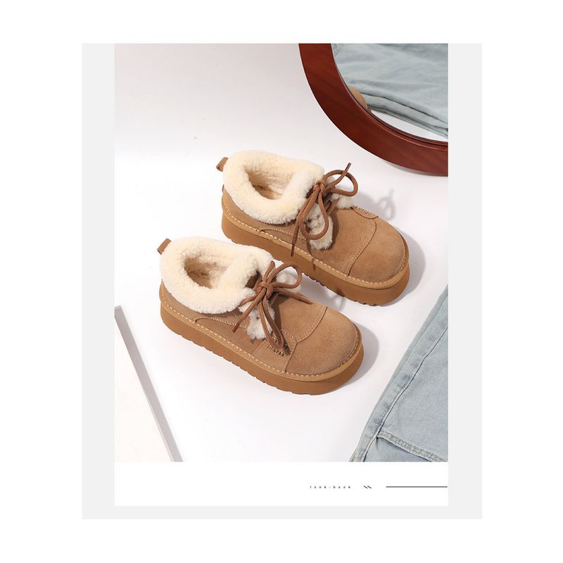 Wolle für Frauen Winter echtes Leder Echtpelz warm bequem Schnürschuh koreanischen Stil dicke Sohle_voghion.com