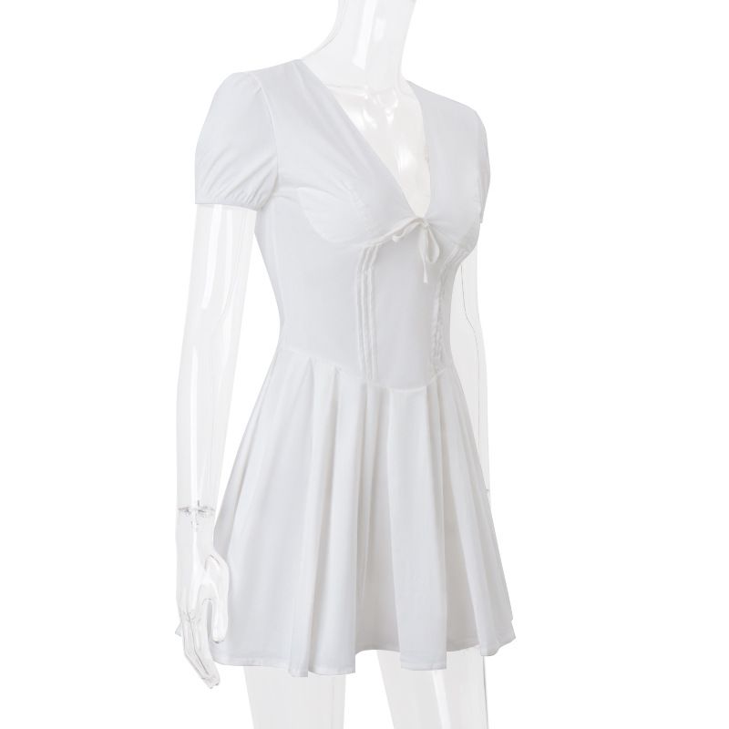 Women's 2024 Autumn New Fashion Sexy Floral Puff Sleeve V-neck Slim Fit French Dress_voghion.com
