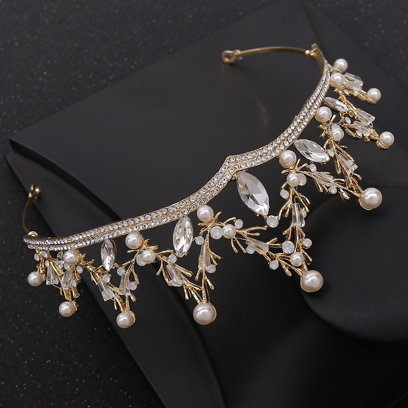 X037 Accessori per abiti da sposa Corona coreana Collana con zirconi Orecchini Set di gioielli da sposa in tre pezzi_voghion.com