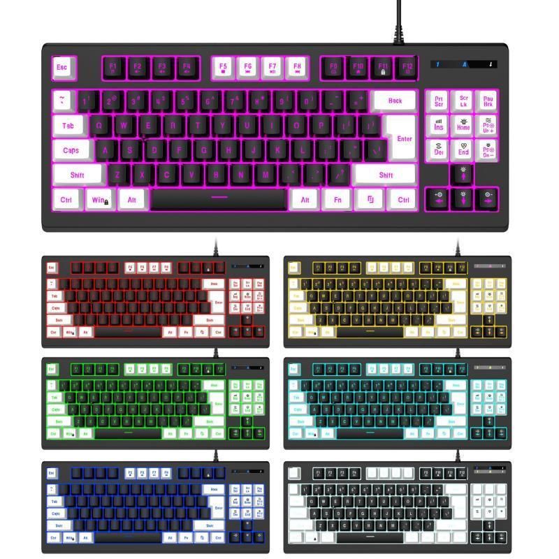 87-key Wired Gaming Keyboard Cool Mechanical Feel, RGB Colorful Lighting, Compatible With Computers, Laptops, And USB_voghion.com