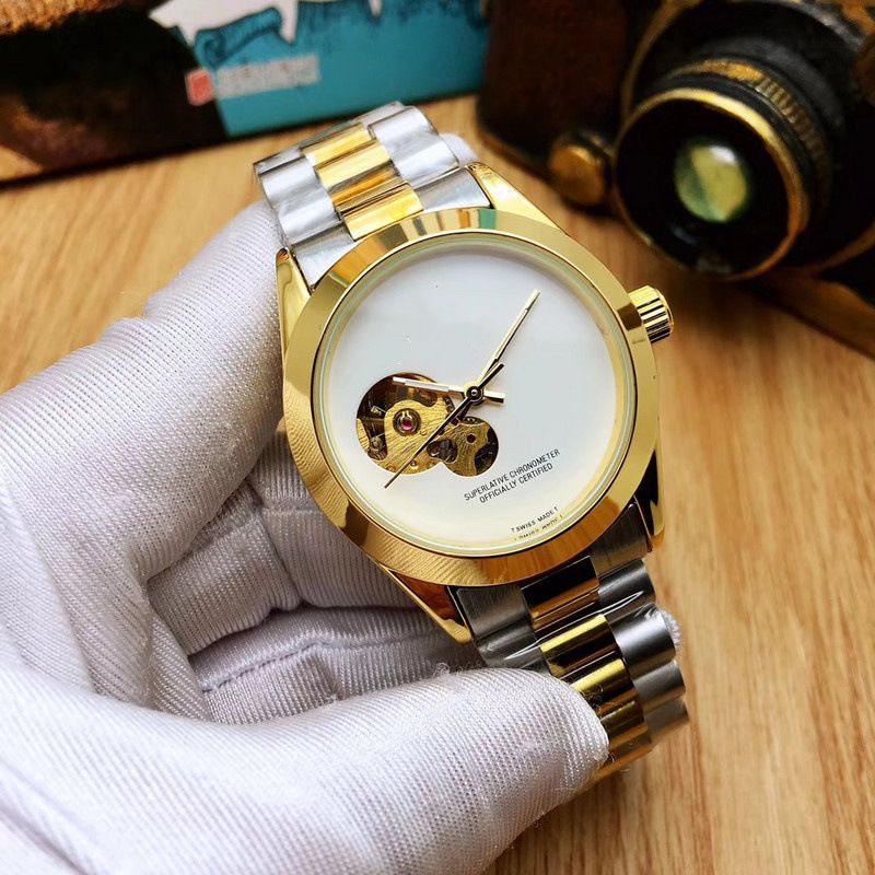 New light luxury men's skeleton automatic gold steel band mechanical watch_voghion.com