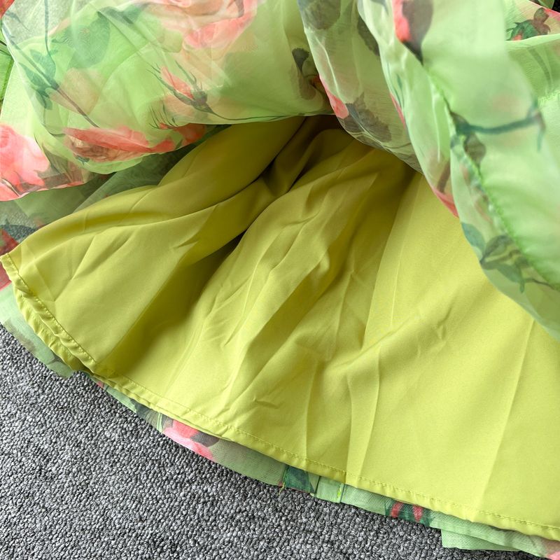 Women's Clothing small dress for women 1 tie waist polo collar lantern sleeves ruffled fluffy print dress_voghion.com