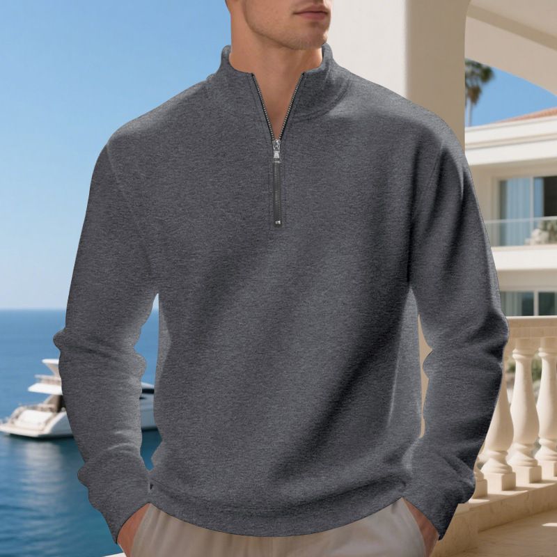 Felpa da uomo con fodera in pile e cerniera a un quarto – Abbigliamento casual invernale caldo ed elegante (S-XXXL, colori a tinta unita)_voghion.com