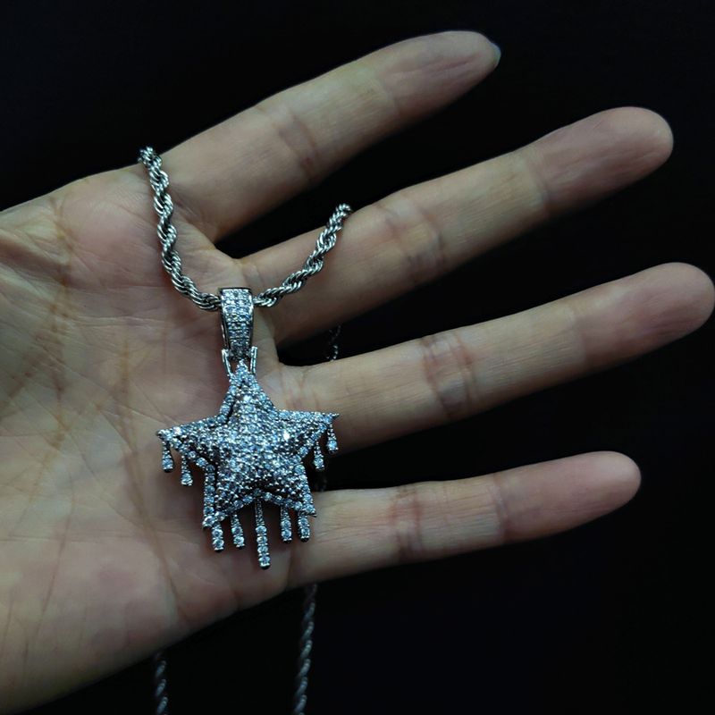Hip Hop Full Zircon Five Point Star for Men Women's Fashion Versatile Necklace ins Style Small and Light Luxury Pendant_voghion.com