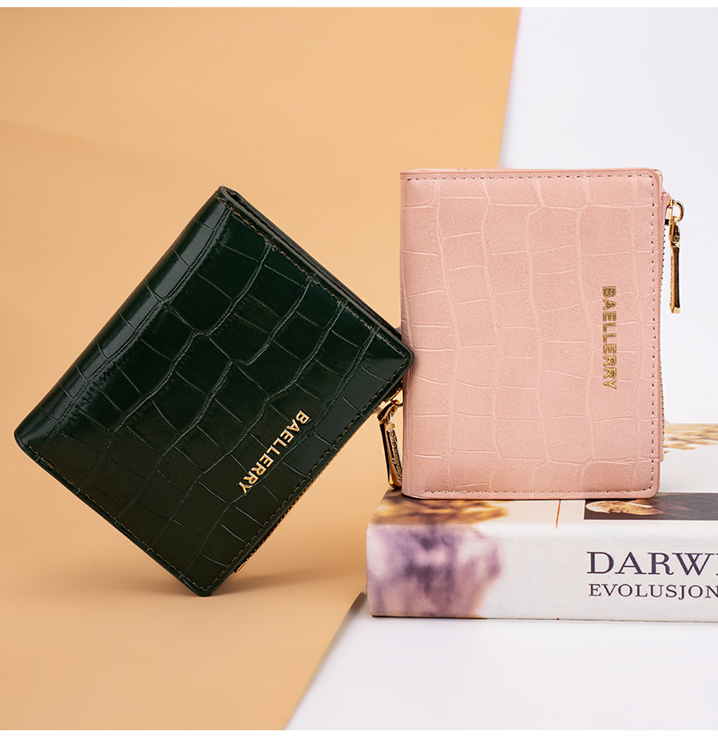Baellerry new women's short wallet stone pattern two-fold zipper coin purse fashion card bag female_voghion.com