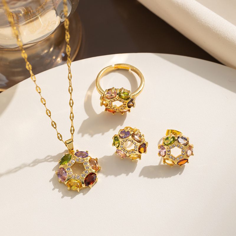 Women's Network Red Colorful Zircon Flower Small And Luxury New Design Sense Pendant Style Set Titanium Steel Necklace_voghion.com