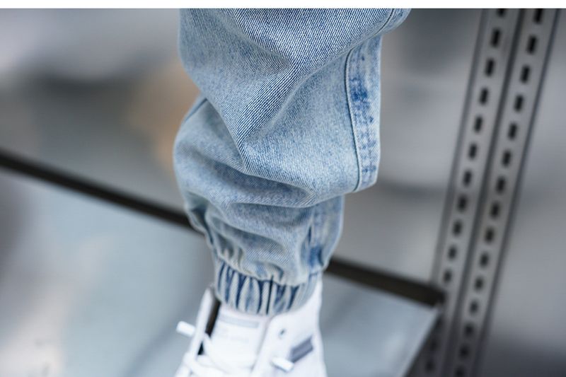 Men's Multi-Pocket Work Jeans – Loose Cuff Washed Denim Pants, Retro Utility Style With Nine-Point Harem Fit_voghion.com