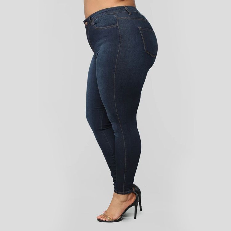 Plus Size Women's Fashion High Stretch Denim Small Leg Pants Women_voghion.com