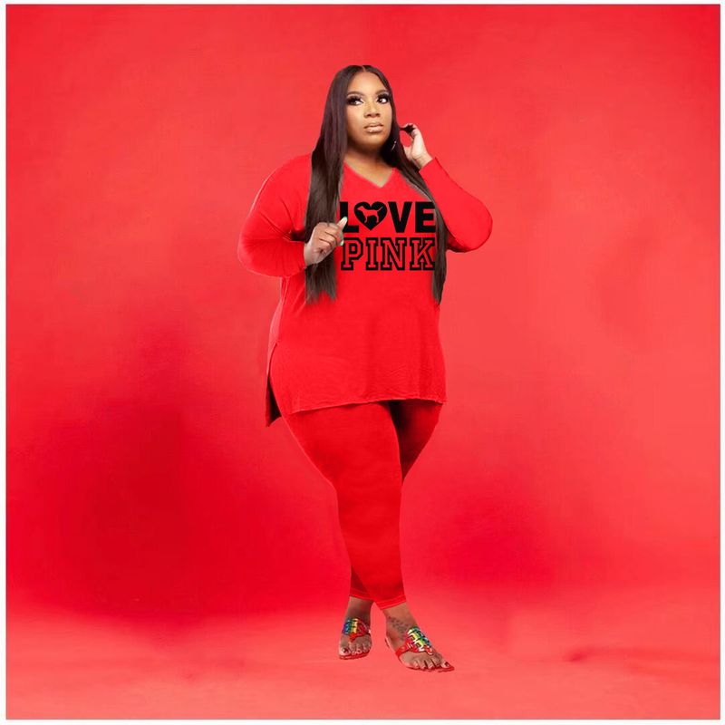 Women's Clothing Independent Station Large Size Women's Printed Casual Two-piece Set_voghion.com