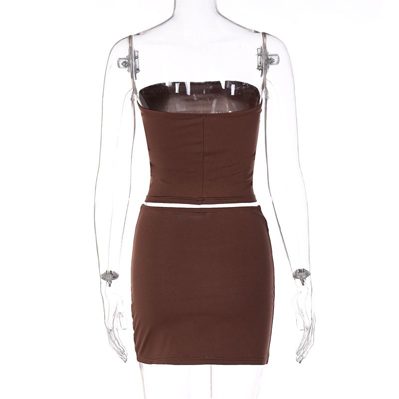 Damen-Set mit lässiger Linie, Oberteil, Brust, schmalem, kurzem Rock_voghion.com
