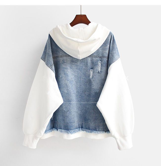 Plus Size Denim Jacket For Women – Oversized Hooded Baseball Style, Comfort Fit (L-4XL, Pink/White)_voghion.com