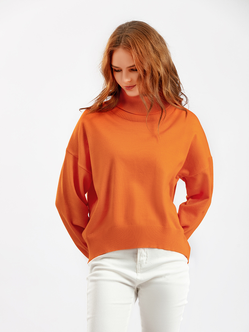 Women's turtleneck loose knit sweater_voghion.com