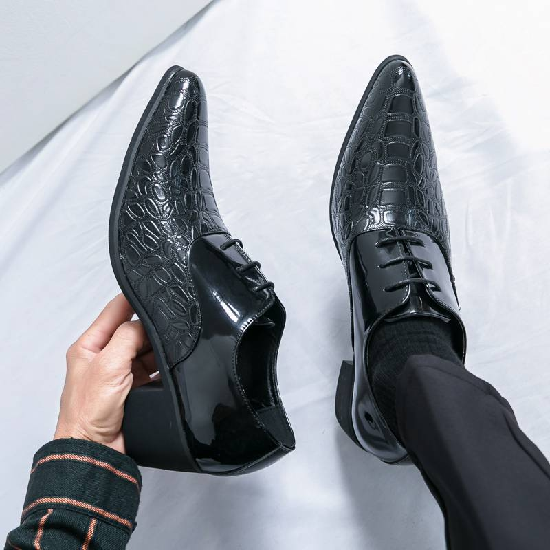 Neue Mode Herren High Heel Spitzschuh Golden Business Lederschuhe Schnürung Nachtclub Modenschau Trend Europäische und amerikanische Herrenschuhe_voghion.com