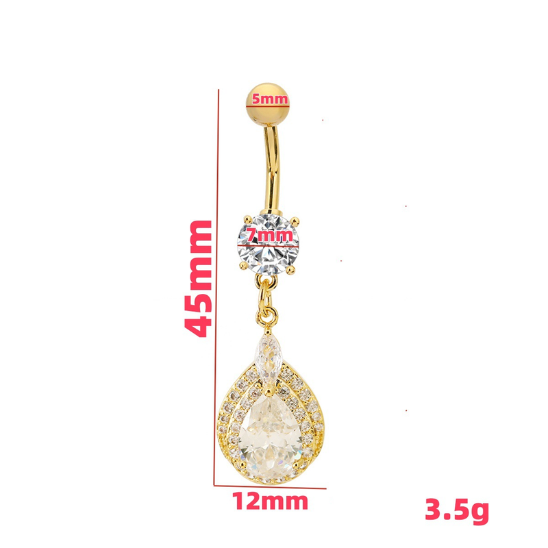 Piercing per ombelico con goccia d'acqua in zircone - Elegante gioiello per piercing_voghion.com