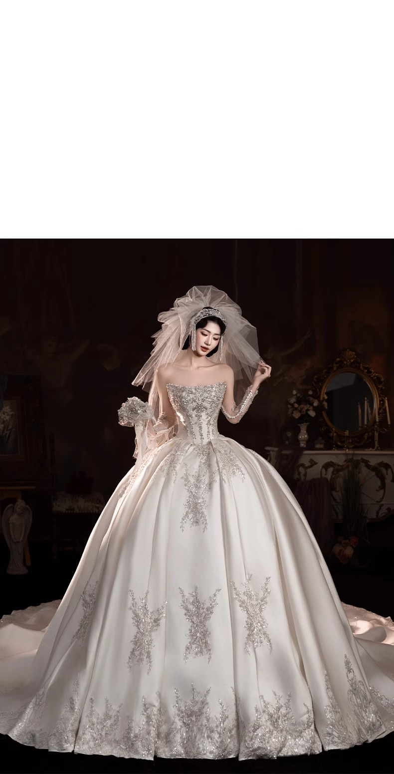 Summer Wedding Dress – Satin Strapless A-Line Gown With Detachable Train & Corset Back, Flattering For Petite Brides (XS-XXL)_voghion.com