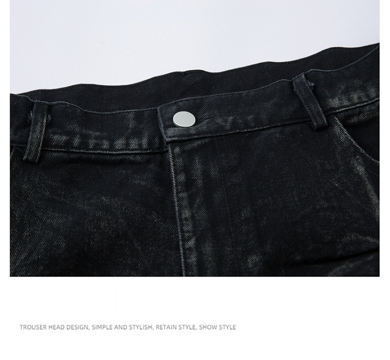 Handcrafted Vintage Waxed Jeans For Men & Women – Distressed Straight-Leg Denim Pants With Unique Stitching (Black, M/L/XL)_voghion.com