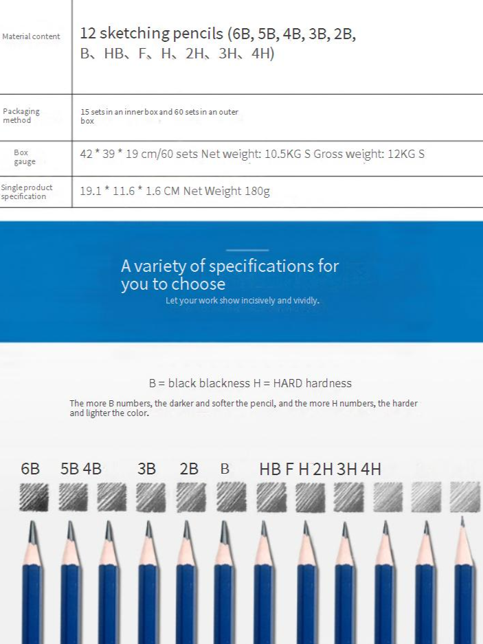 Professionelles 12-teiliges Skizzierstifte-Set im Metalletui – 2B Graphit, hochwertige Holzstifte für Künstler und Studenten_voghion.com