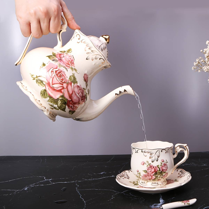 Vintage Floral Porcelain Tea Cups And Saucers Set Of 2, 8 Oz - Tea Cups With Holder(no Stand)_voghion.com