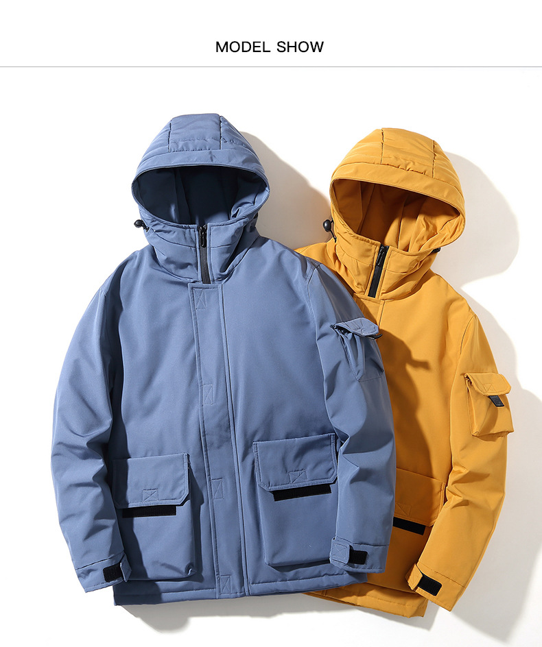 Men's Clothing Workwear Down Jacket Winter Short Puffer Coat With Hood, Fill Power Duck Water-Resistant Polyester Slim Fit For Daily Wear (Black)_voghion.com