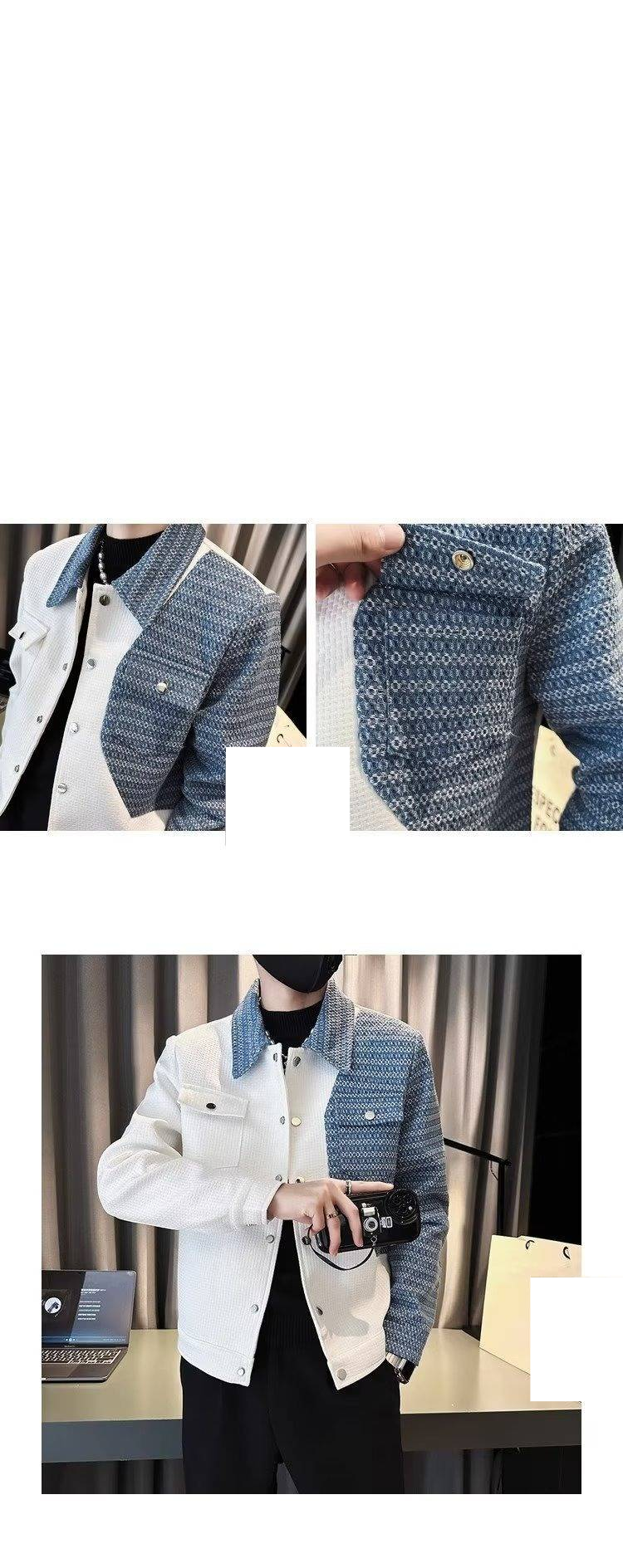 Men's Stylish Faux Leather Bomber Jacket - Trendy Oversized Zip-Up Coat With Stand Collar, Casual Streetwear For Autumn & Spring (Black/White)_voghion.com