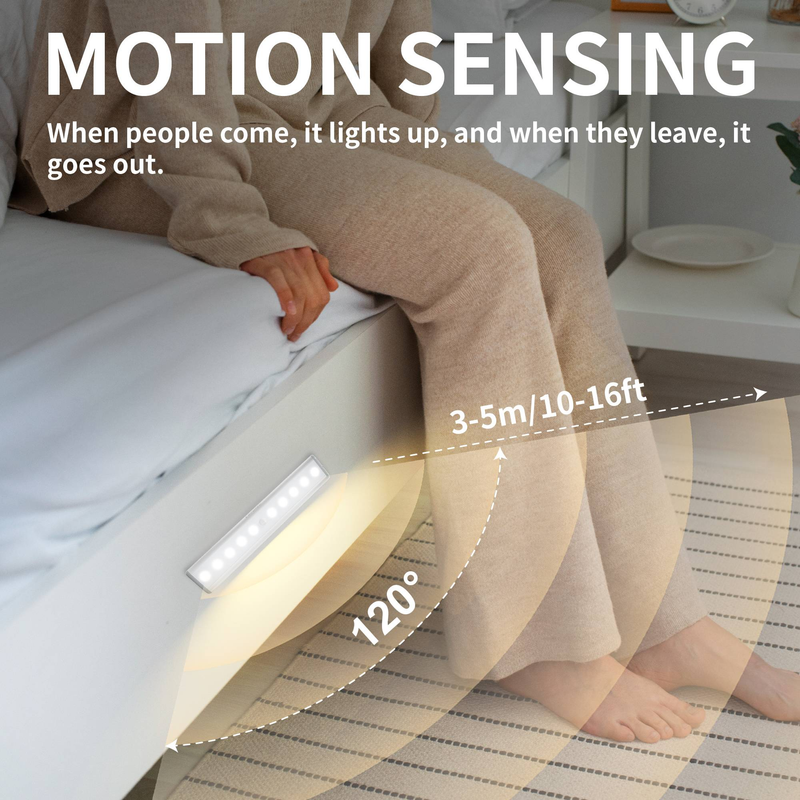 Lampe de placard à détecteur de mouvement 7,48 pouces, 10 LED blanc chaud, rechargeable sans fil (lot de 2)_voghion.com