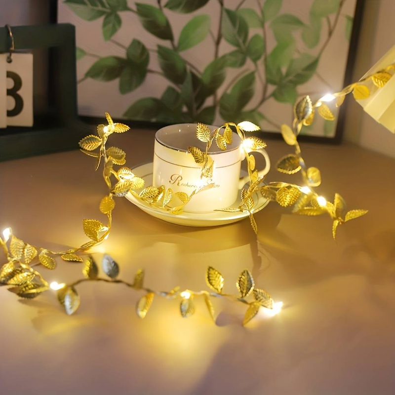 3pcs 20 LED Golden Foil Leaf Garland Lights-2m/6.56ft Battery-Powered Twinkling String Lights For Christmas & Party Decor,Bedroom, Living Room, Office_voghion.com