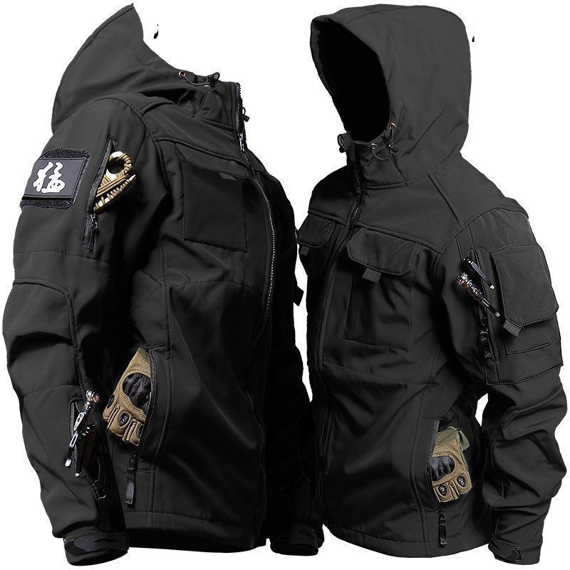 Giacca softshell Tactical Commander - Giacca a vento leggera con fodera in pile e rivestimento impermeabile (nero/grigio/verde oliva)_voghion.com