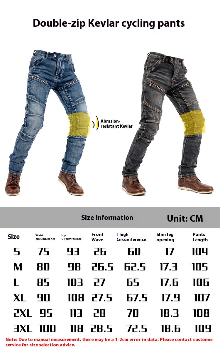Motorcycle Kevlar Riding Pants With Dual Zippers, Stretch Denim Jeans For Men & Women, Slim Fit, All-Season Protection For Bike & Racing_voghion.com