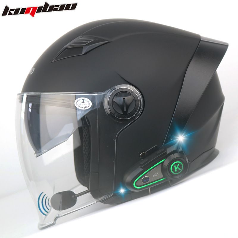 Motorcycle Helmet With Bluetooth Intercom, 3/4 Open Face Design, Dual Visor, 3C Certified, ABS Material, Multiple Color Options_voghion.com
