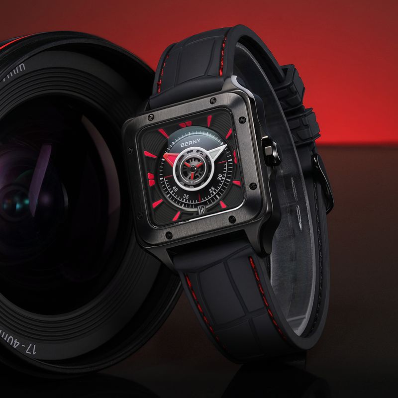 BERNY Automatic Watches For Men Fashion 10ATM Waterpoof Fluororubber Strap Mechanical Square Watch With Date Super Luminous Sapphire Wrist Watch_voghion.com