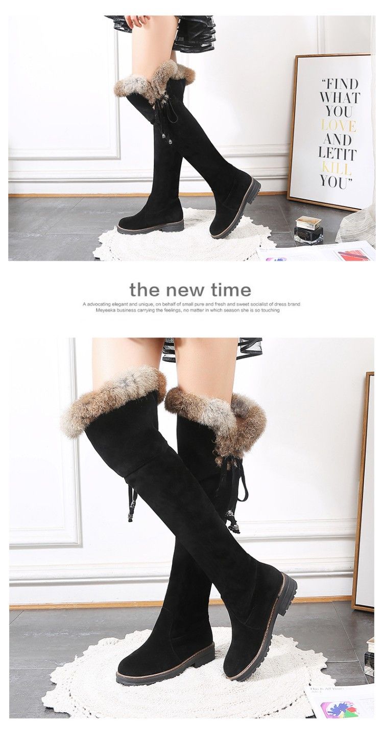 Neue Damenstiefel, Overknee-Stiefel mit Futter, Baumwollstiefel, Stiefel mit niedrigem Absatz, große Damenschuhe_voghion.com