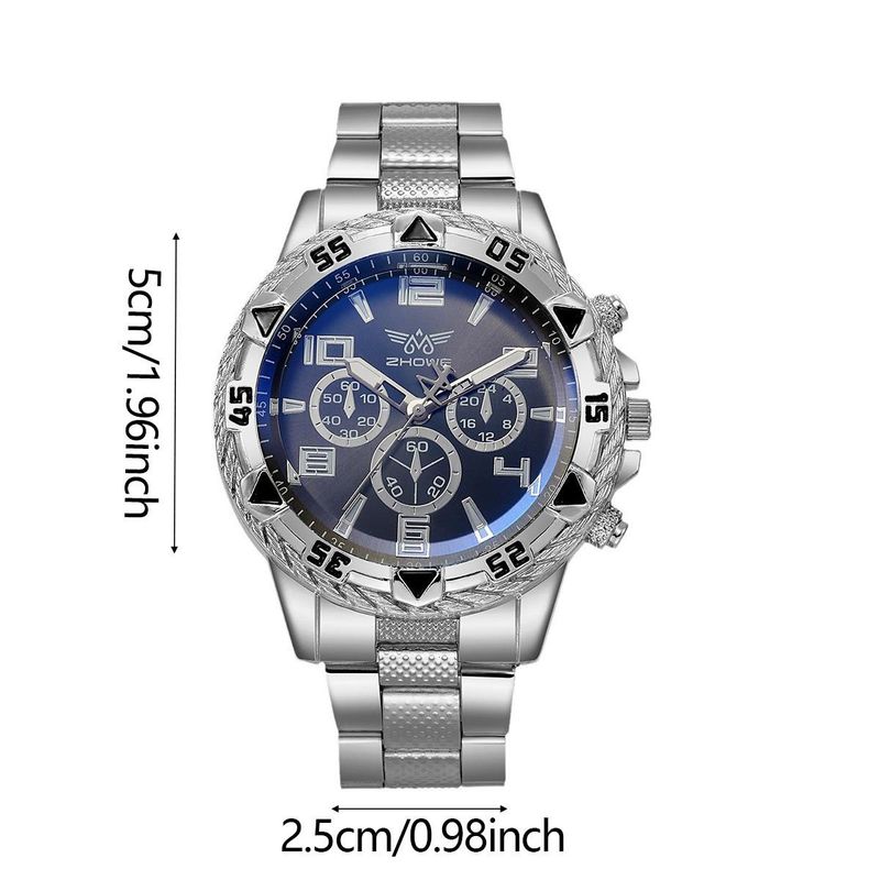 Men's Casual Stainless Steel Quartz Watch Set, Includes Necklace, Bracelet, And Ring, With Free Stylish Jewelry Set (Box Not Included)_voghion.com