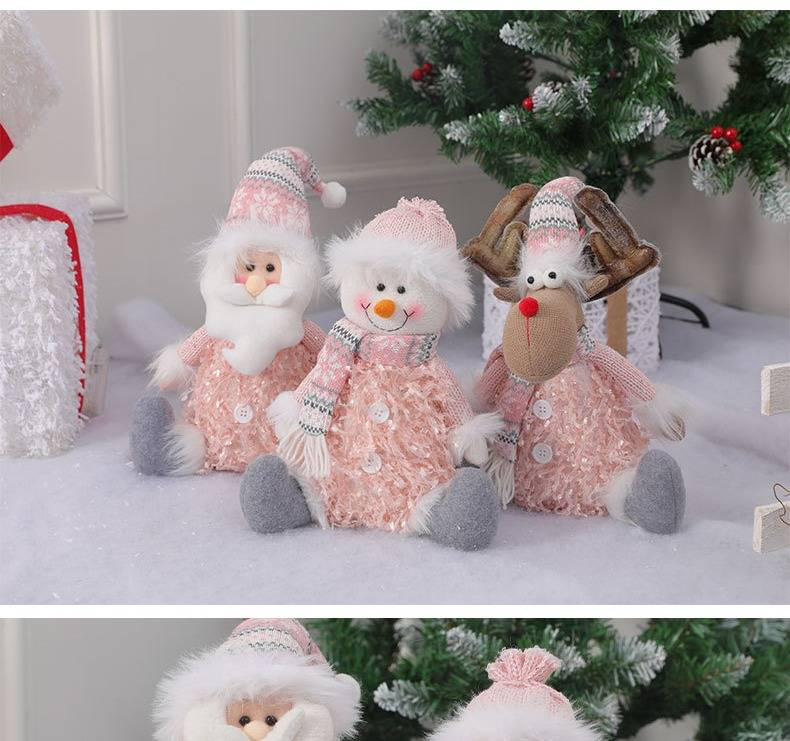Pink Christmas Decorations Set - Fabric Santa Claus, Snowman, Reindeer Dolls For Tree, Window Display & Home Decor_voghion.com